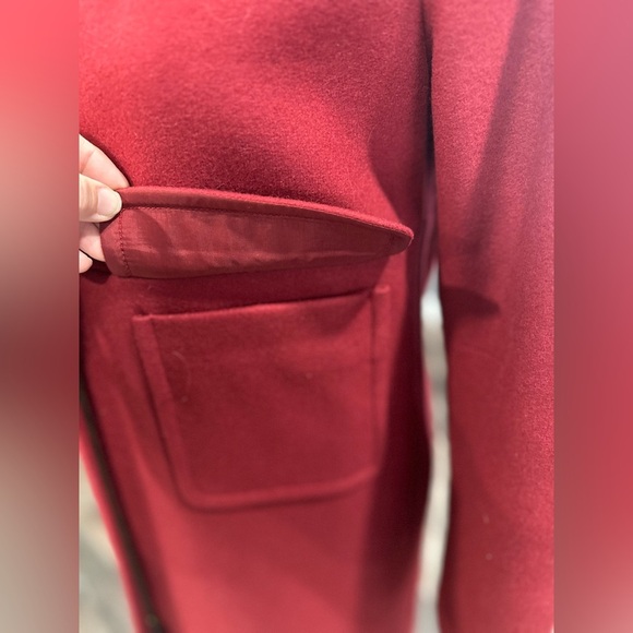 J Crew Jacket Women’s Small Maroon Wool Blend Long Pea Coat Trench Coat Zip - Picture 2 of 7